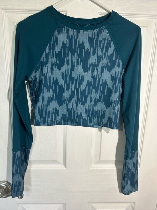 Prana Tops - prAna Edge Wave Cropped Sun Top Teal Women's Active Medium UPF 50+ Beach Pool